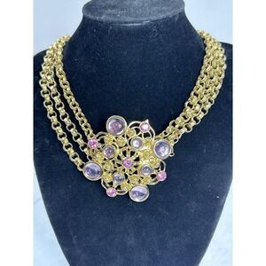 VTG Barrera Avon Marbella Necklace Purple Gripoix Cabochons Rolo Chain 3 Strand